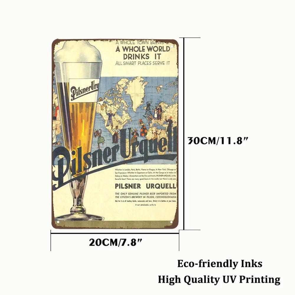 Pilsner Urquell Metal Wall Art Poster Belgium Beer Sign Vintage Bar Man Cave Club Tin Painting Decor Plaque Decoration 20x30cm