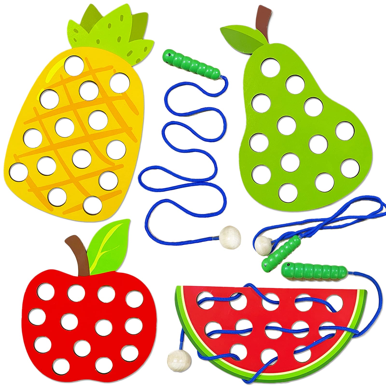 

4-Pack Wooden Lacing Toys, Fine Motor Skills Development, Educational Travel Threading Game for Kids Toddlers