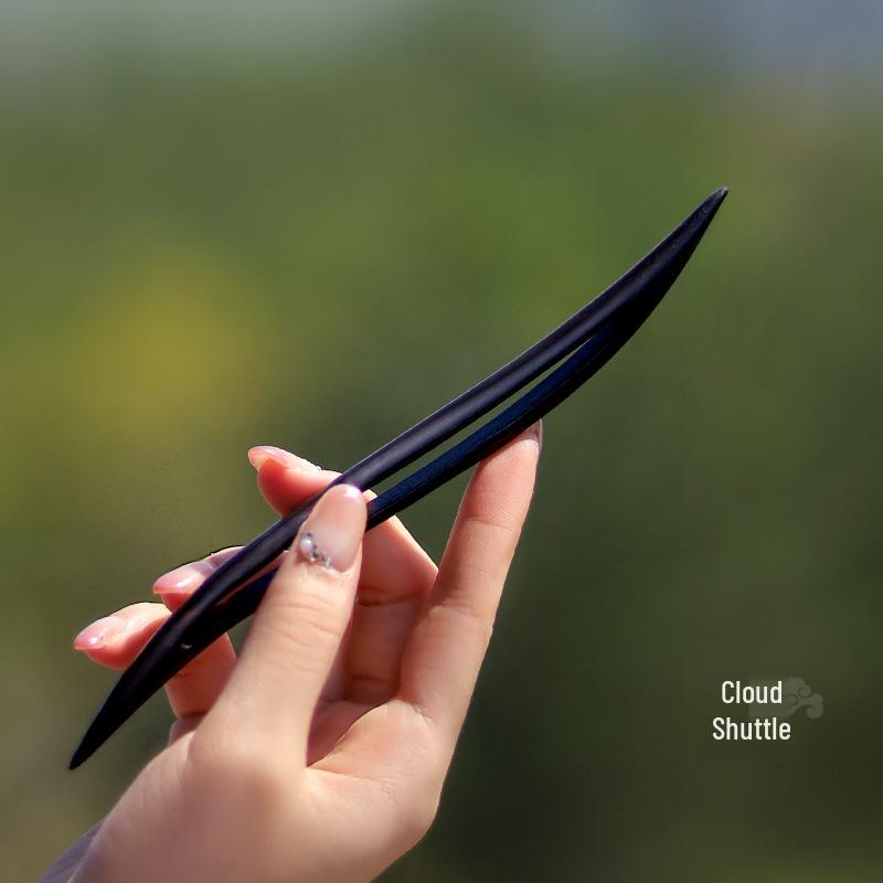 High-End Natural Ebony Wood Hairpin - Extended Chinese Ancient Style Black Hair Bun Accessory