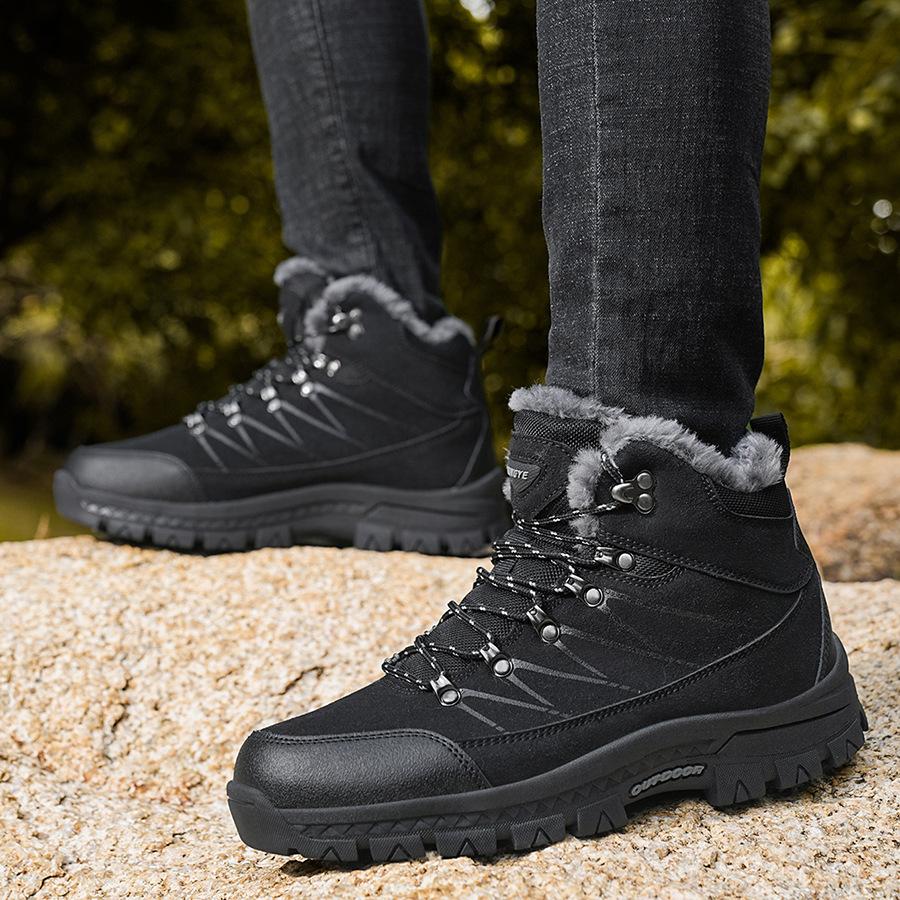 2418 Men's Mountaineering Shoes Boots High Top Anti Velvet Leather Face With Warm Cotton Outdoor Off Road Sports