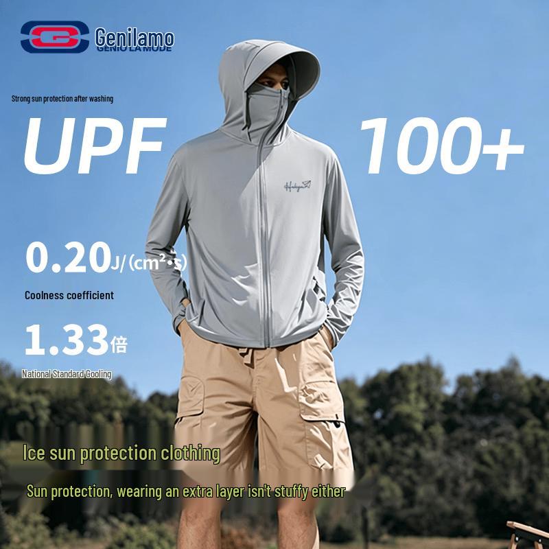 Men s Cooling Ice Silk UV Protection Hooded Sun Shirt L