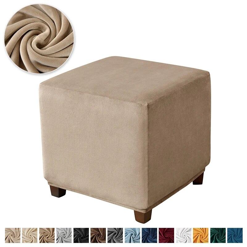 Velvet Square Ottoman Cover Soft Elastic Footrest Stool Slipcover Furniture Protector for Living Room