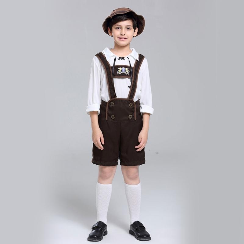 3Pcs Boy Oktoberfest Costume Kid Uniform Lederhosen Shorts with Shirt and Hat for Halloween Party Oktoberfest Festivals