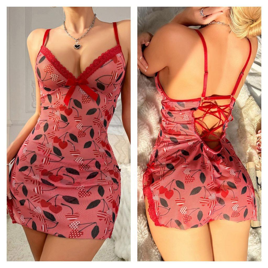 Women's Sleepwear  Spaghetti Strap Dress  Transparent Sexy Nightgowns Lace Slip Pajamas  Sexy Set Lingerie