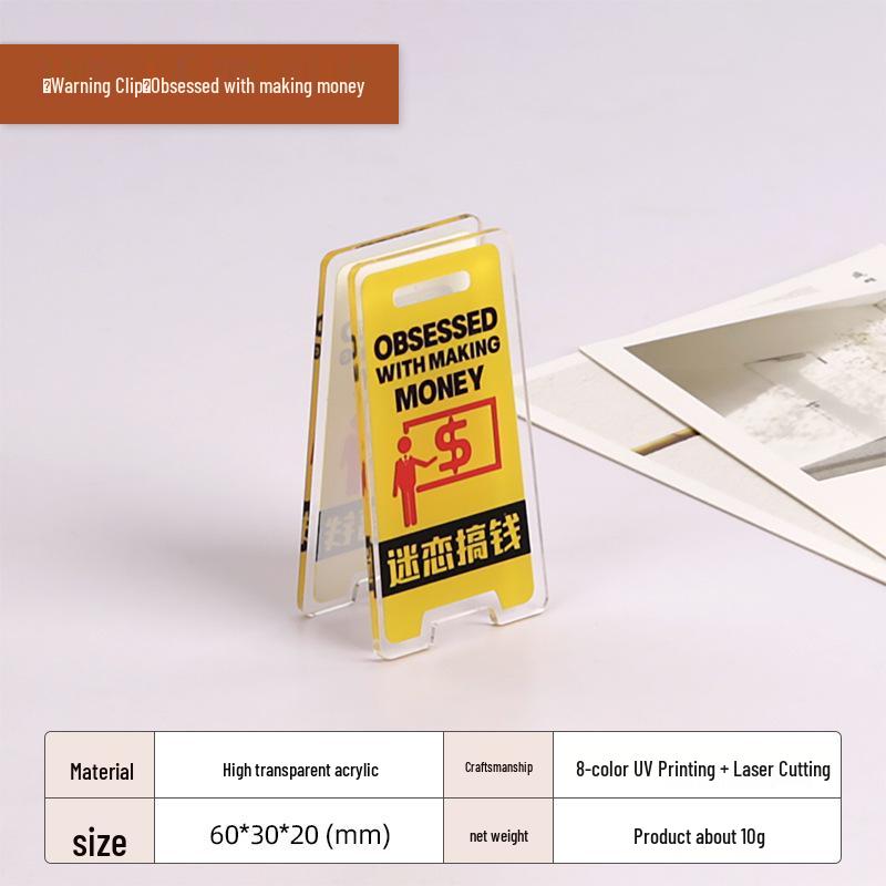 Cartoon Acrylic Warning Sign & Ticket Holder for Desk Planner Memo Clips