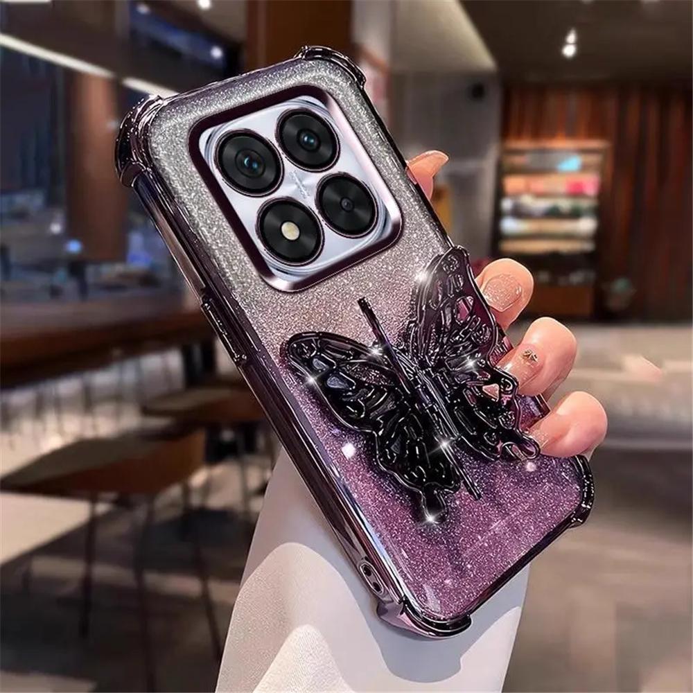 Pearl Bracelet Butterfly Stand Phone Case For Xiaomi Redmi Note 12 Pro 11S 10S 9S 12 11 10 9 Pro Glitter Shockproof Soft Cover