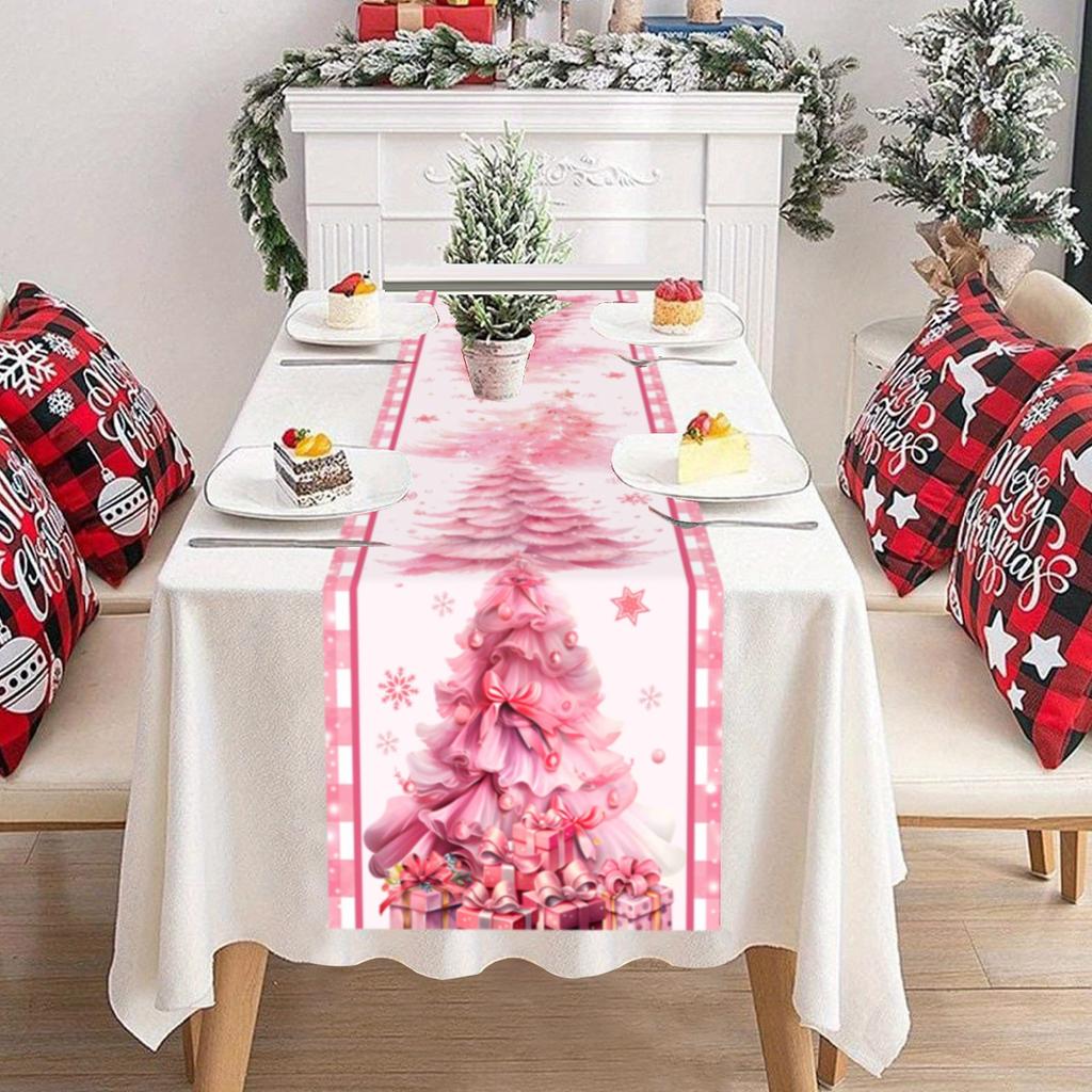Pink Christmas Table Runner Santa Claus Table Flag Christmas Decorations For Home 2025 Xmas Navidad Gifts New Year Tablecloth