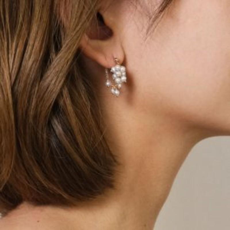 Premium Metal Copper Plated 18K Real Gold Color Matching Pearl Small Tassel Rear Hanging Stud Earrings Personalized Fashion Earrings