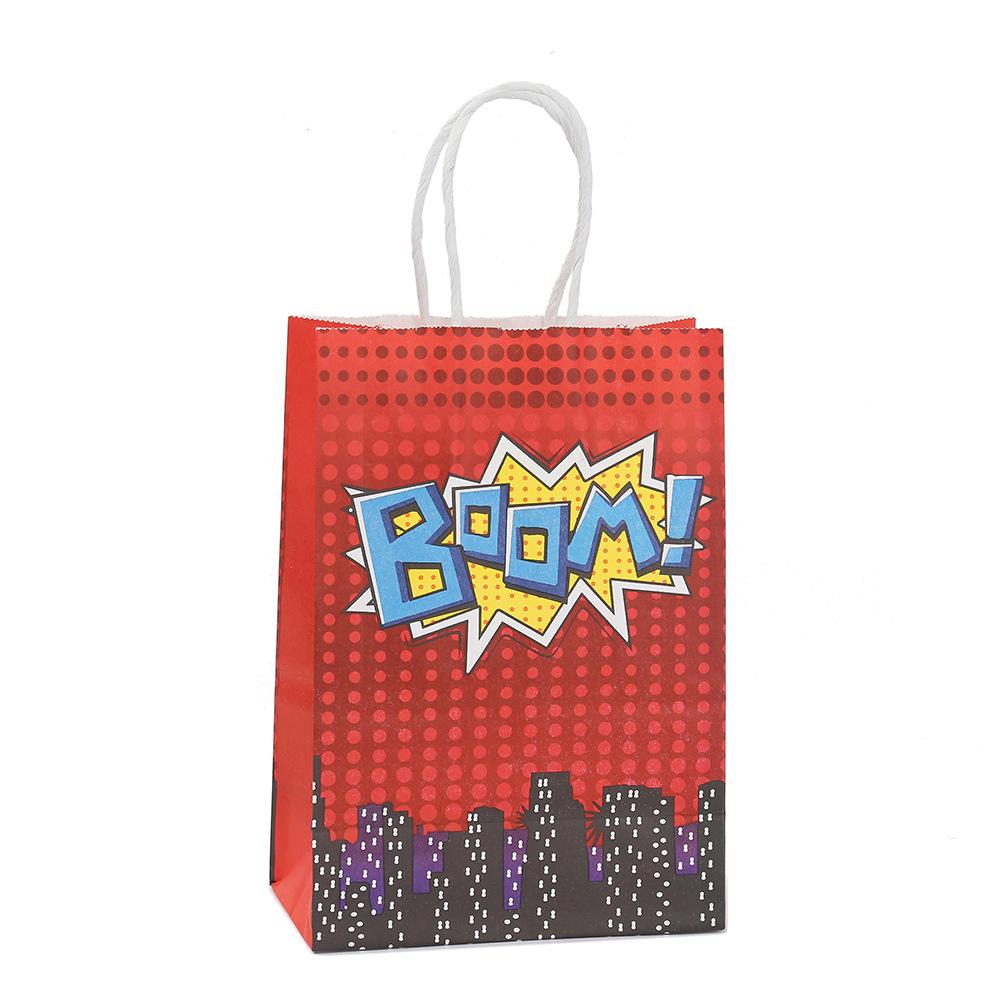 StoBag, Superhero Reusable Kraft Paper Gift Bags, Boom pattern, for birthday, party supplies, children's candy package, 12/30pcs