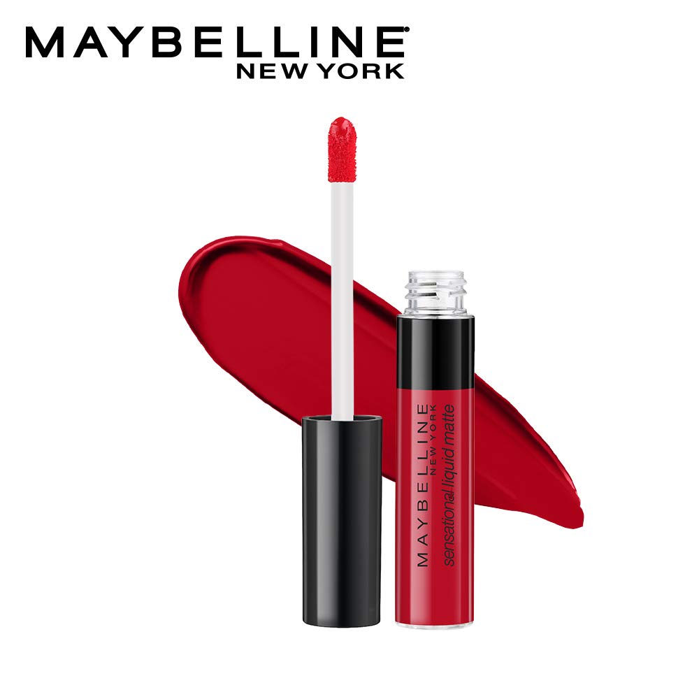 Maybelline New York Sensational Liquid Matte Lipstick 03 Flush It Red 7ml Lightweight Non-Sticky Non-Drying