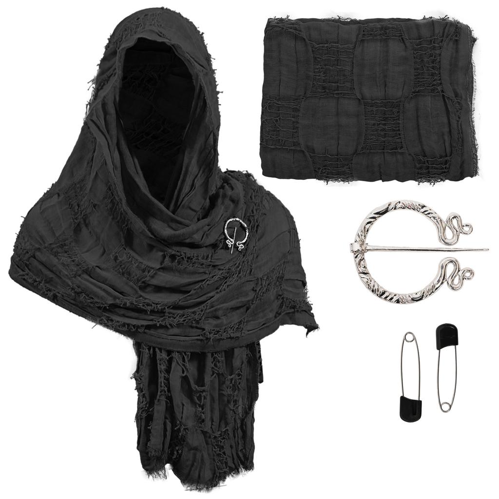 Medieval Renaissance Cloak Cape with Viking Brooch - Hooded Shawl Scarf for Halloween Costumes, Streetwear & Pop Culture Events