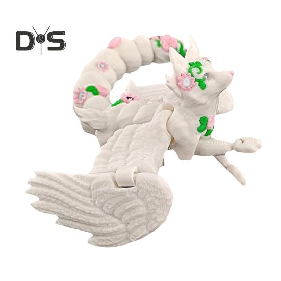 

3D-печатная фигурка белой лисы с подвижными суставами, фигурка крылатой лисы, шарнирная модель животного, игрушка-фиджет, украшение для рабочего стола, орнамент белый