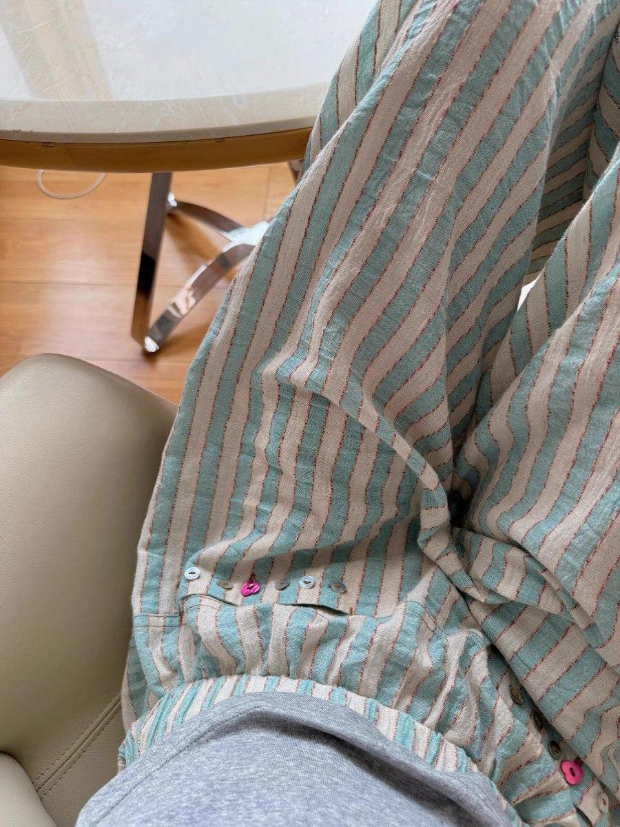 

Мятно-зеленые брюки в вертикальную полоску с высокой талией и широкими штанинами для женщин - Весна/Лето, Большой размер, Свободные, Стройнящие, Повседневная одежда XL [up to 65 kg]