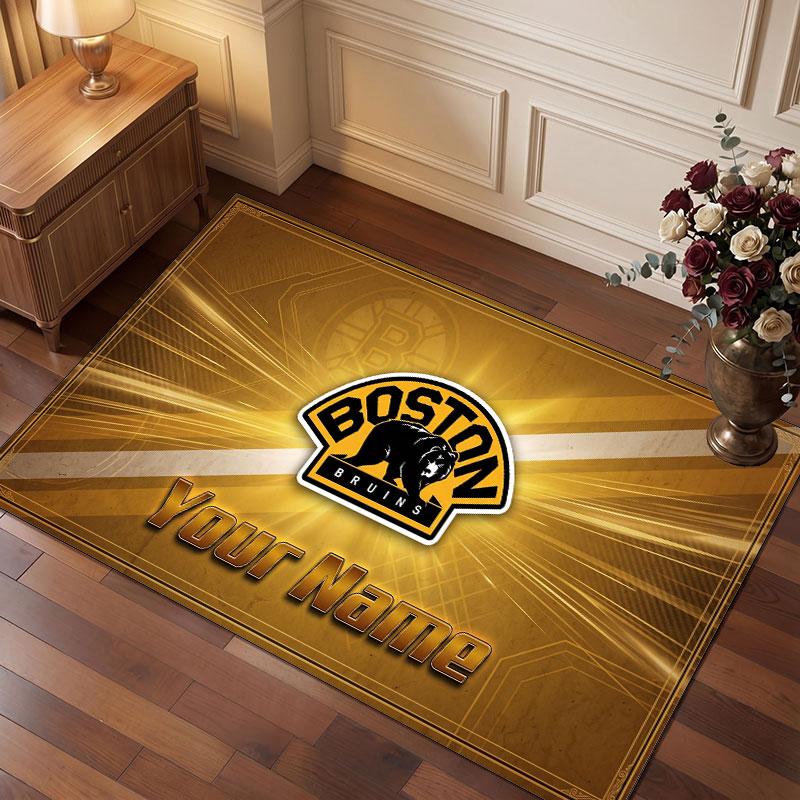 Tappeto in Cristallo Vellutato Personalizzato Boston Bruins, Tappeto Morbido Antiscivolo con Testo Nome Personalizzato per Soggiorno Camera da Letto