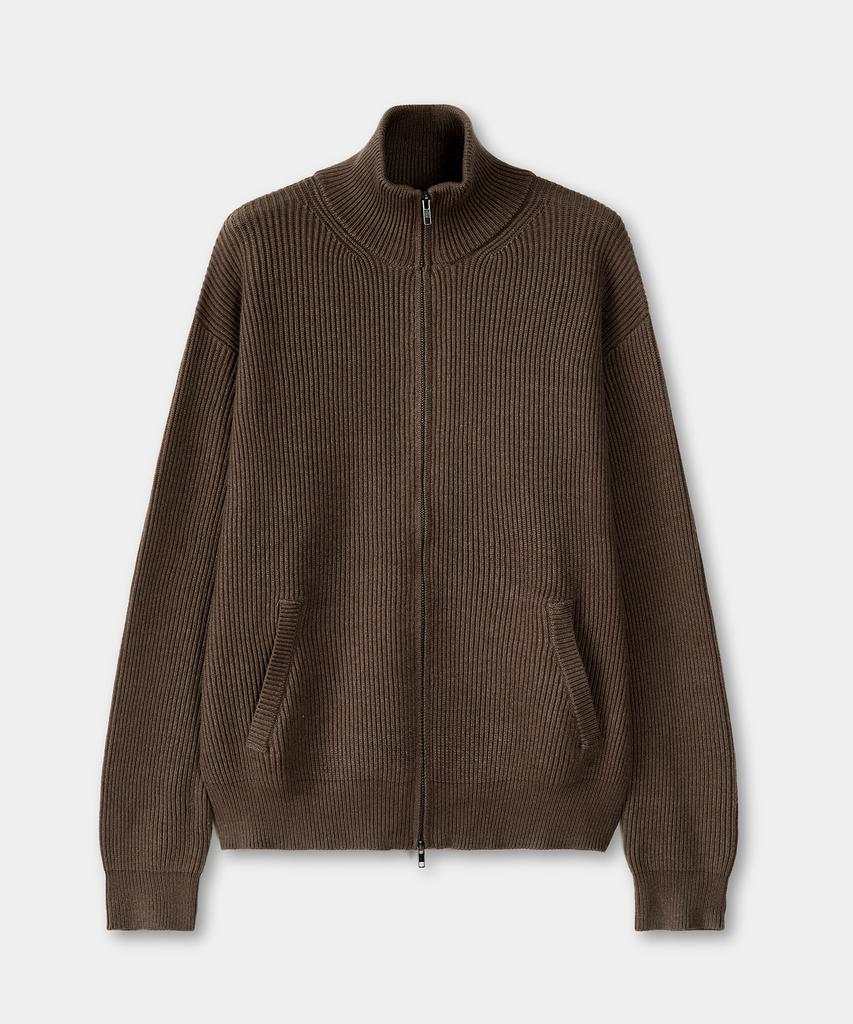 Excontainer Minimal High-Neck Knit Zip-Up (Mocha)