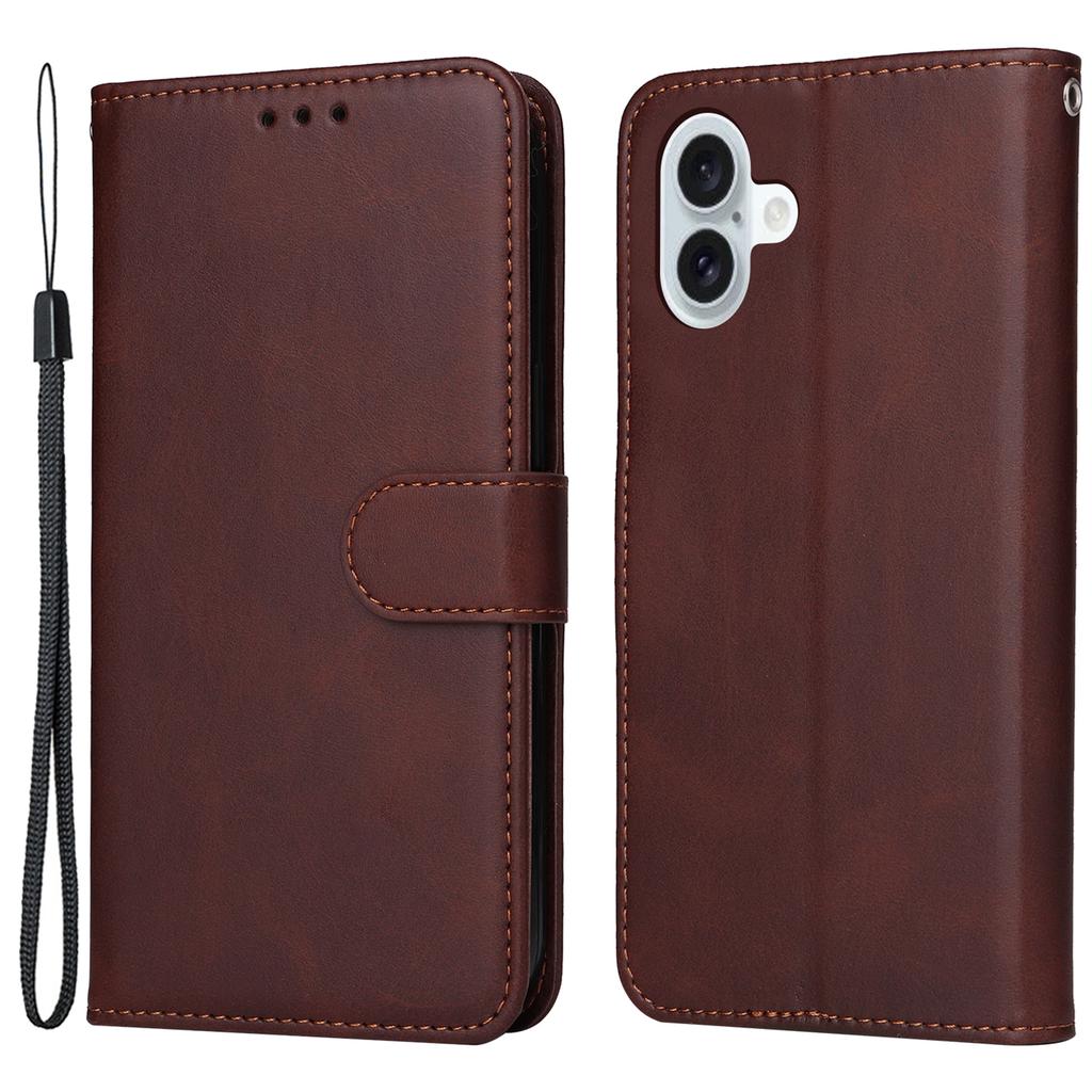 For iPhone 16 Plus Leather Wallet Case Calf Texture Magnetic Clasp Cell Phone Cover