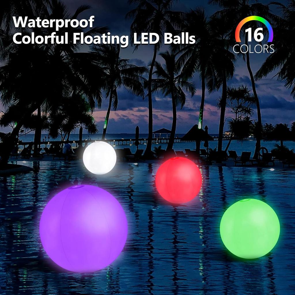6 Pack Light Up Beach Balls Glow In The Dark Balls Pool Toys Party Games 16" Large LED Beach Ball with Remote Control - 16 Color Lights and 4 Modes,