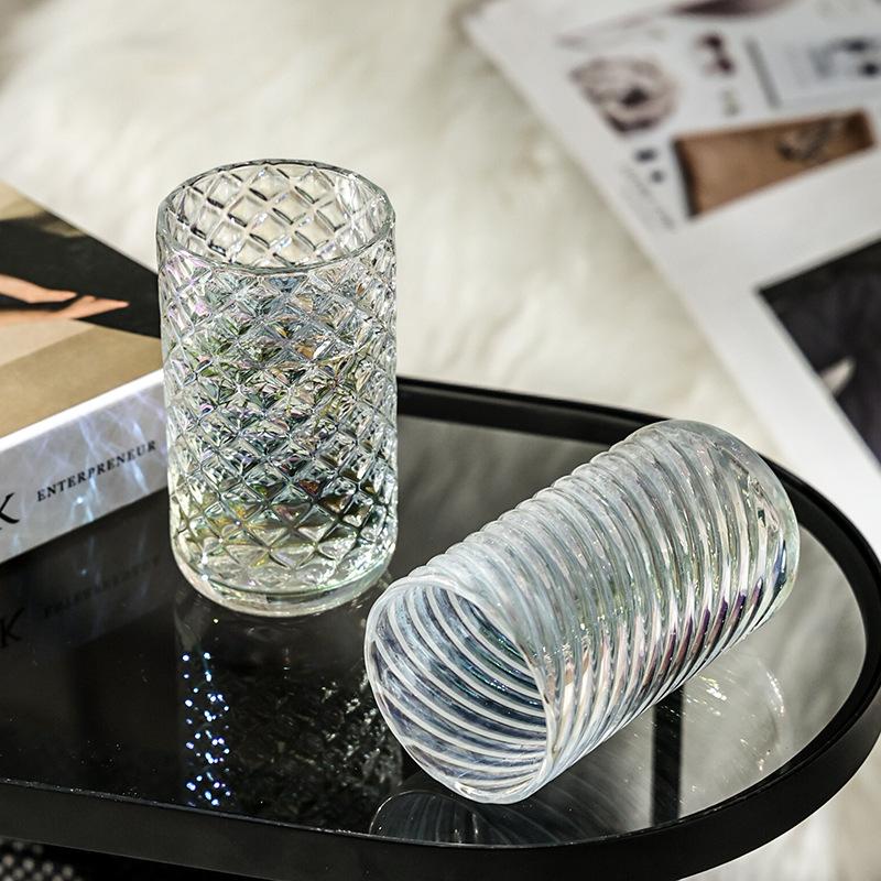 Embossed Threaded Glass Cup American Coffee Cup Soda Sparkling Water Beverage Kwai Juice Milk Breakfast Cup