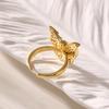 Nivora Stereoscopic Zircon Butterfly Open Rings For Women Girls PVD Gold Plated Copper Engagement Index Finger Wedding Zircon