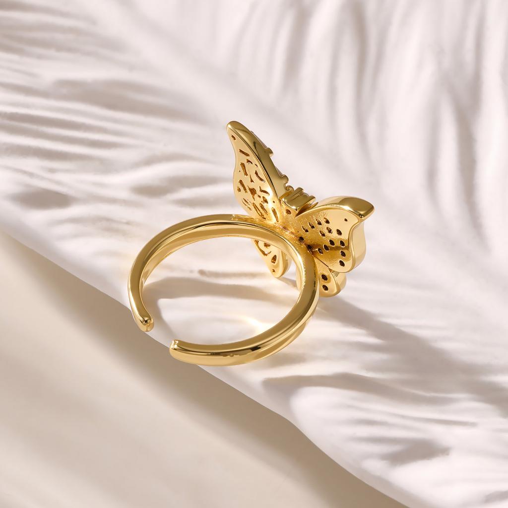 Nivora Stereoscopic Zircon Butterfly Open Rings For Women Girls PVD Gold Plated Copper Engagement Index Finger Wedding Zircon