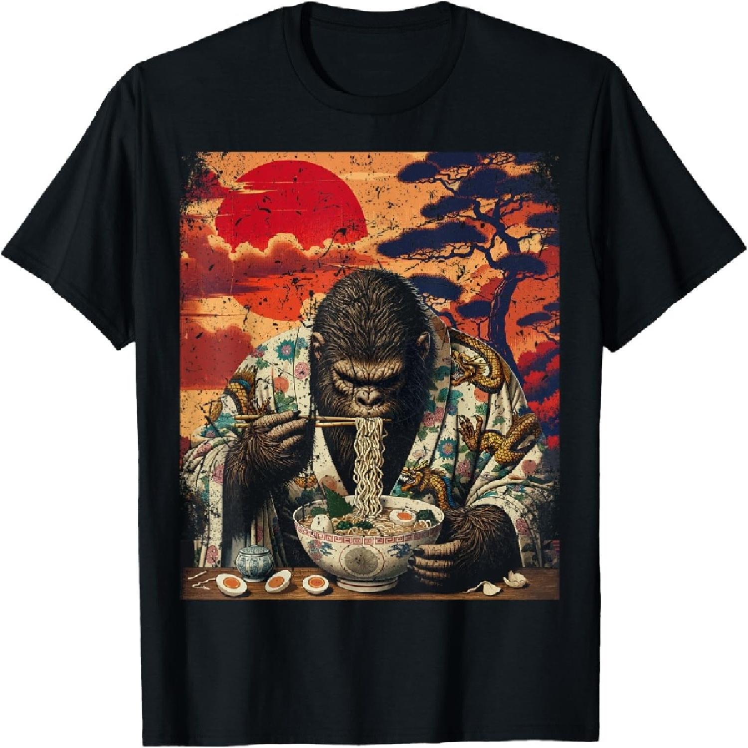 Bigfoot Sasquatch Funny Cryptid Japanese Ramen Ukiyo-e T-Shirt S
