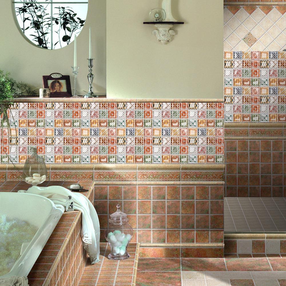 10pcs Waterproof Self Adhesive Wallpaper 3D Wall Decals Retro Crystal Tile Wall Sticker  Bathroom