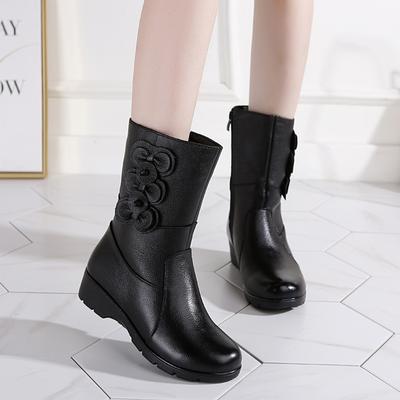Téli Csizma Női Valódi Bőr Cipő Kiváló Minőségű Középszárú Csizma Platform Ék Csizma Meleg Retro Bokacsizma Botas Invierno Mujer