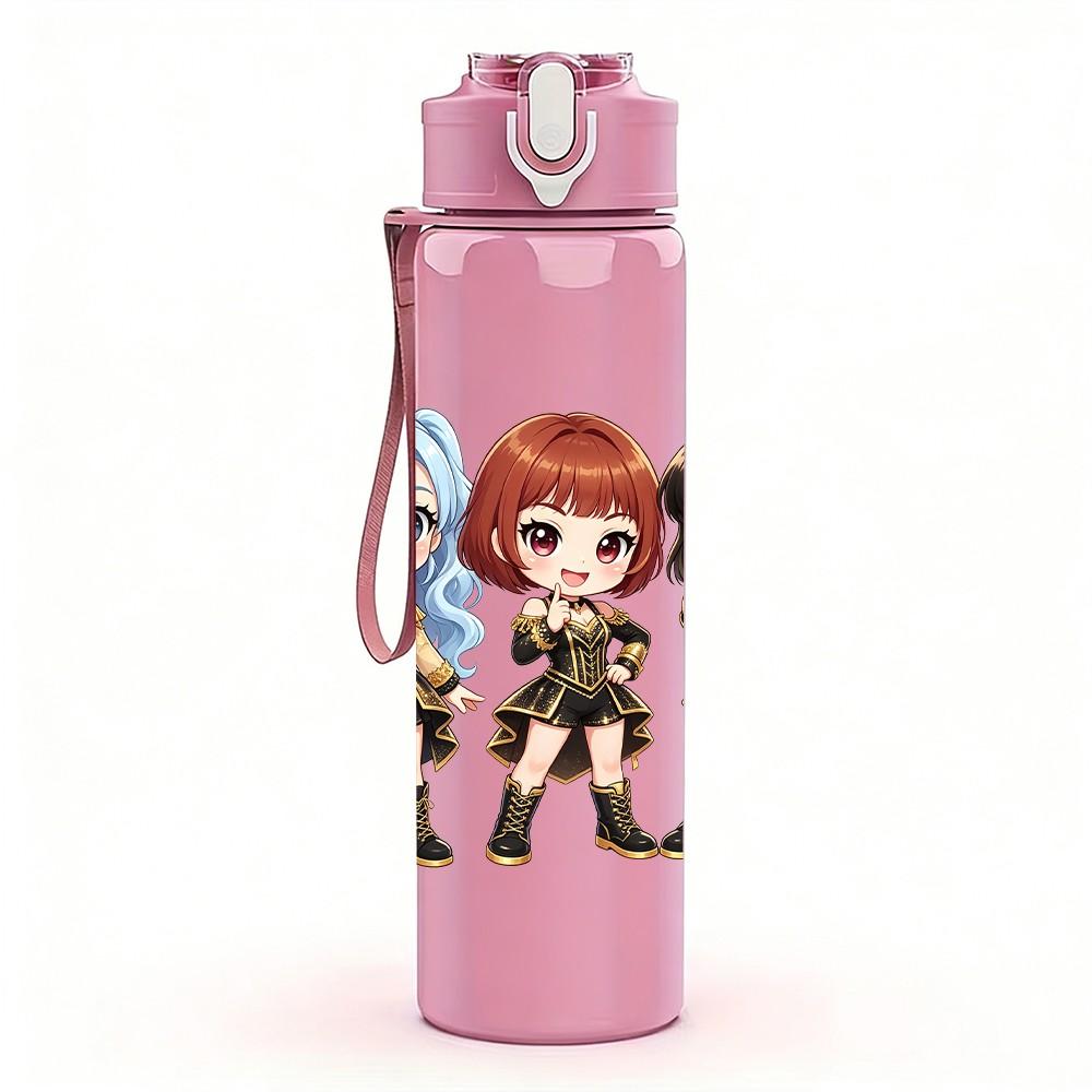 1PC Two Game Female Character Standing 750ml Color Plastic Sports Water Bottle Leakproof Flip Straw Lid Suitable for Sports Office Home Use