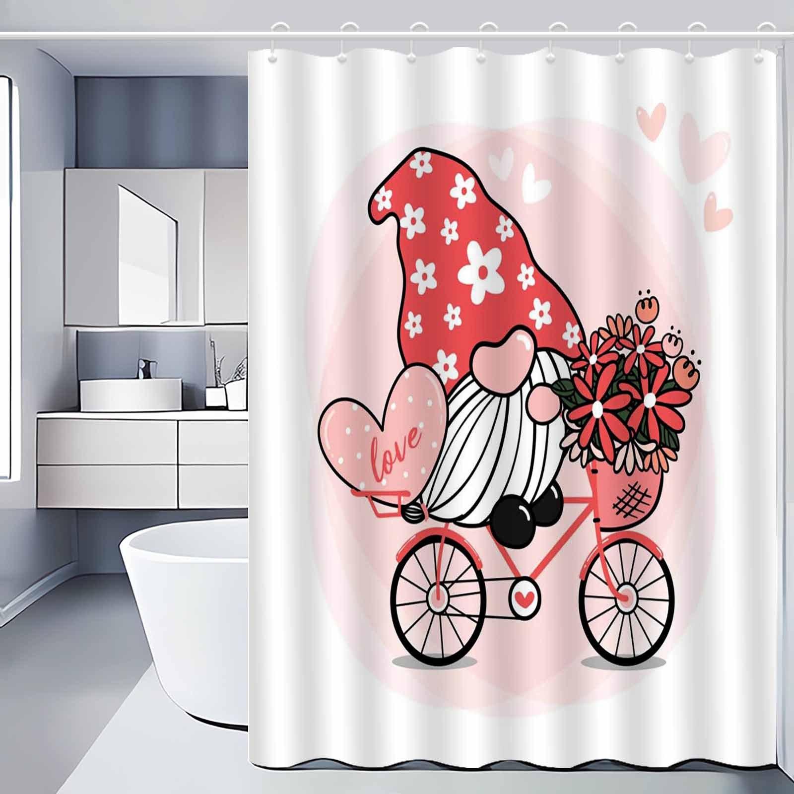 Pink Romantic Dwarf Love Flower Shower Curtain, Elegant & Anti-Fog, High-End Bathroom Decor, Multifunctional, Patterned Design W90xH180cm