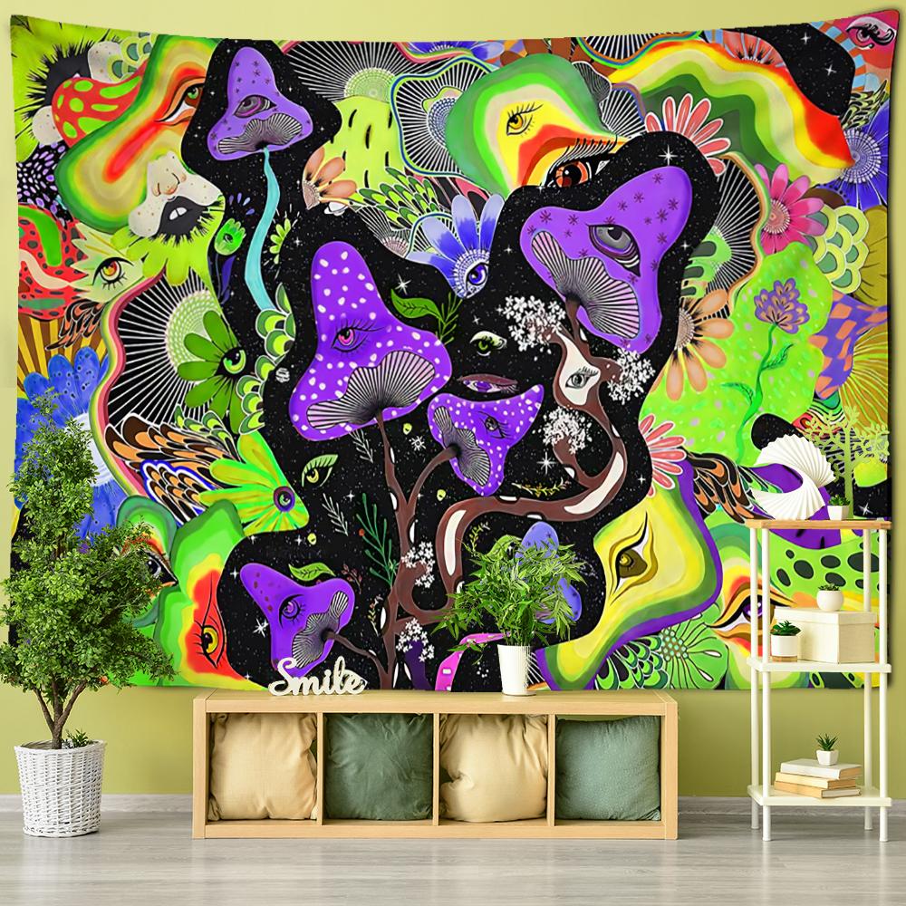 Psychedelic Mushroom Wall Hanging Tapestry Witchcraft Mystic Night Sky Anime Moon Snail Home Room Decor