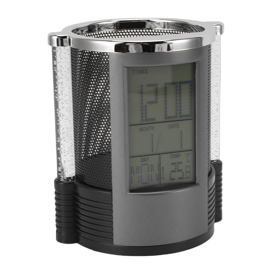 Electronic Clock Pen Holder Multifunctional Colorful Lighting Design Desk Clock Calendar Mesh Stationery Organizer