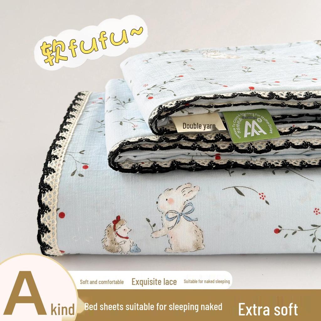 Class A Full Cotton Double Layer Gauze Bed Sheet & Pillowcase Set (3-Piece) for All Seasons