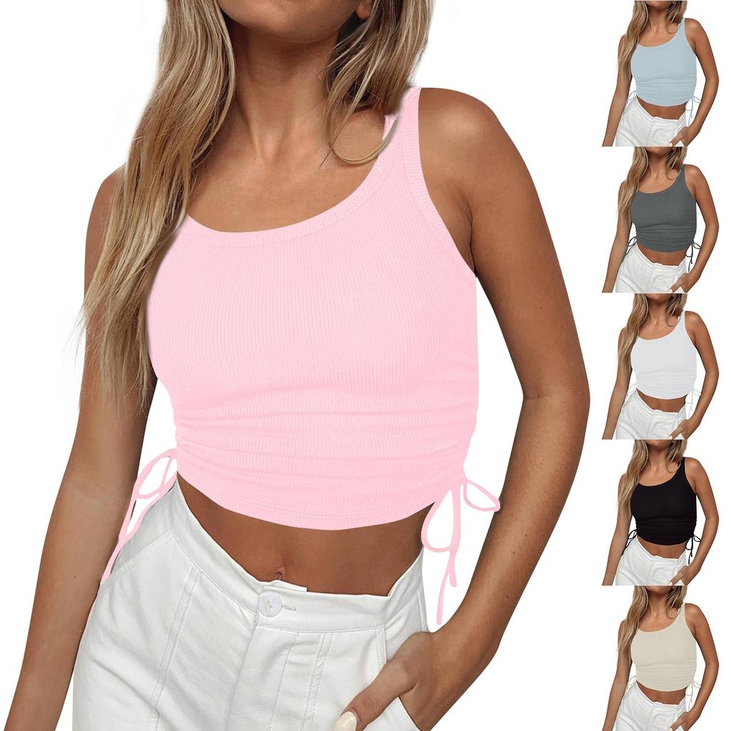 Kvinners sommer Ny ensfarget Sexy Vacation Vest Topp med snøring