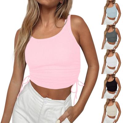 Women's Summer New Solid Color Sexy Vacation Drawstring Vest Top