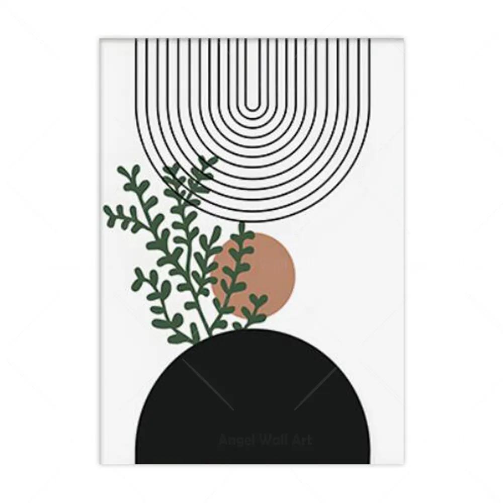 Bohemian Light Frameless Canvas Painting Simple Green Leaves Plant Poster Simple Lines Bedroom Decorative Wall Art