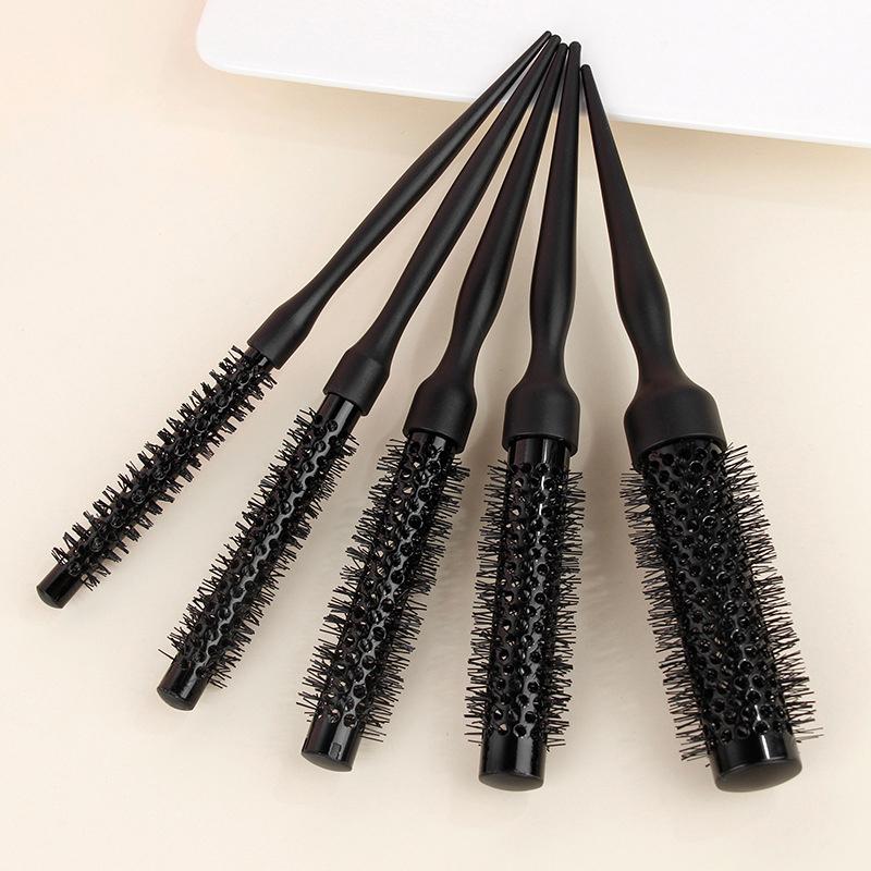 Black Round Barrel Hair Comb Hair Styling Hair Brush Nylon Comb Cylinder Curly Hair Comb Aluminum Tube Salon Tools Barber Gift