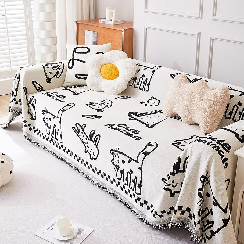

INS Simple Cartoon Sofa Towel Chenille Anti Scratch Sofa Cover Cloth Universal Four Seasons Soft Comfortable Durable 180*130cm