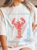 Plus Size, [Single Image] Plus Size, Lobster Print T-shirt  Vintage French-style Seaside Shirt  Easi