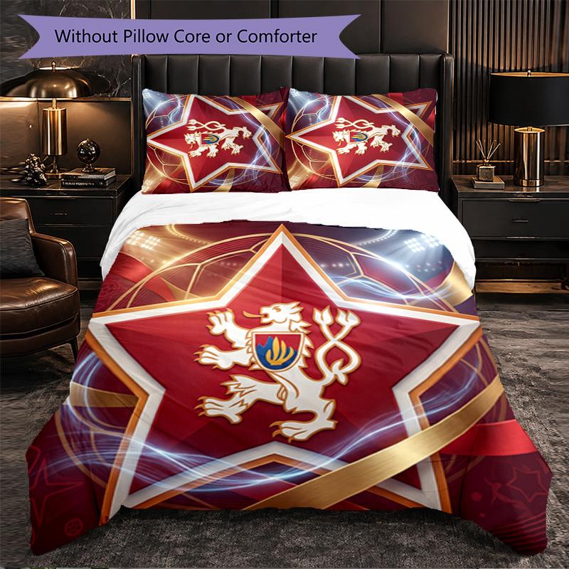 Czech Republi Football Pattern 3 Pieces Bedding Set Soft Microfiber Duvet Cover with Pillow Cases for Bedroom