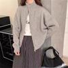 Women's Korean-Style Double Zipper Stand Collar Knit Cardigan - Loose Fit, Casual, Autumn/Winter 2024 Sweater Coat