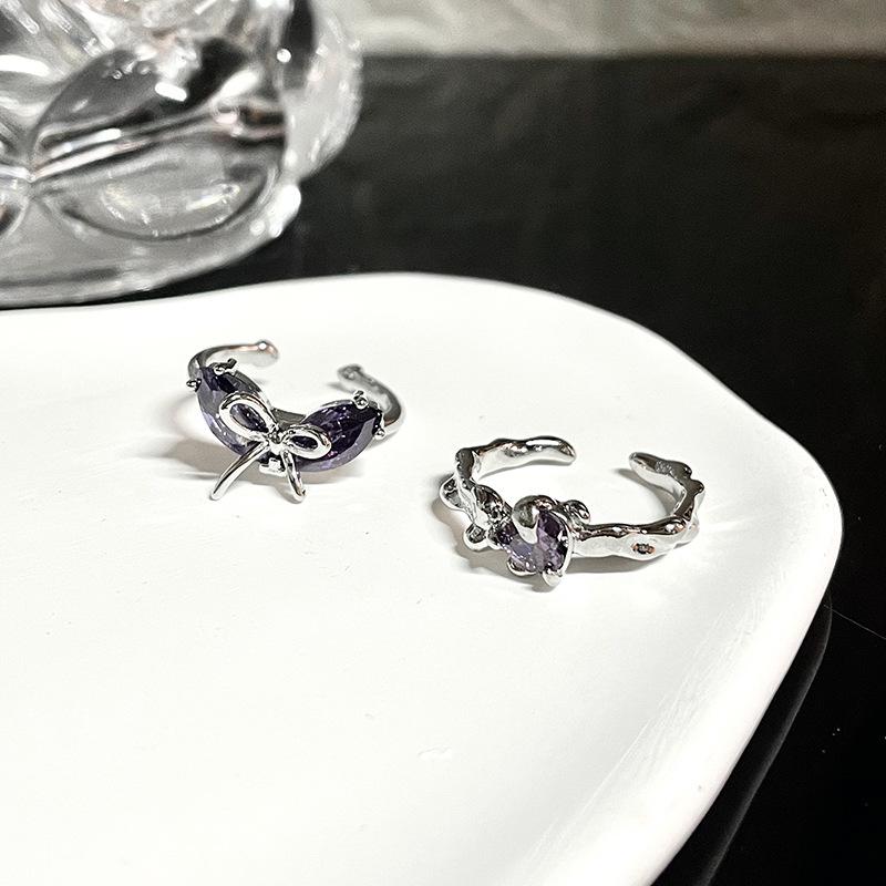 Temperament Bow Zircon Love Open Ring Personality Sweet And Cool White Stacked Wearing Niche Index Finger Ring