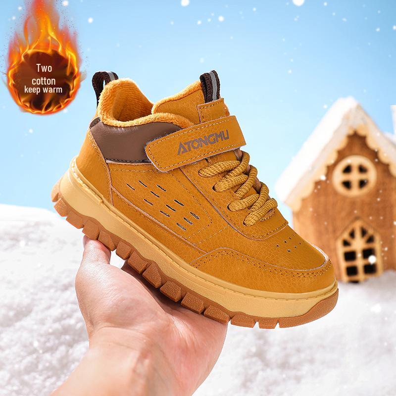 Boys  2025 Winter Mid-Top Velvet-Lined Sports Shoes 37 хаки
