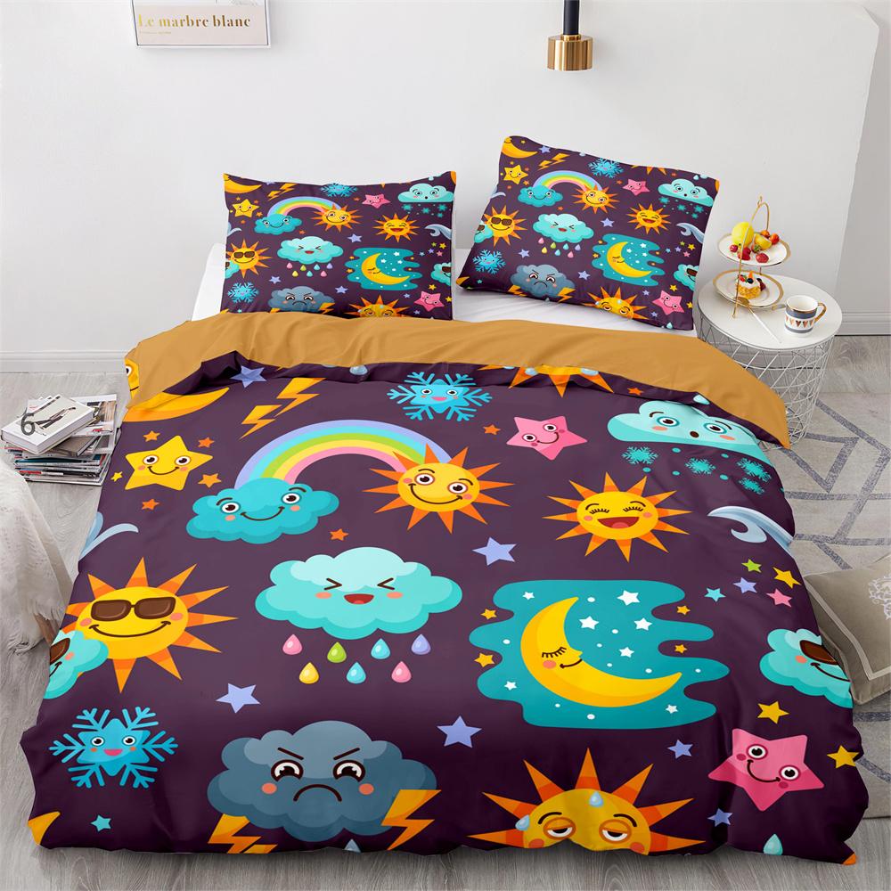 Rainbow Birds Star Duvet Cover Set Twin Full Size Cute Polyester Comforter Cover for Kids Boys Girls Bedding Set Quilt Cover