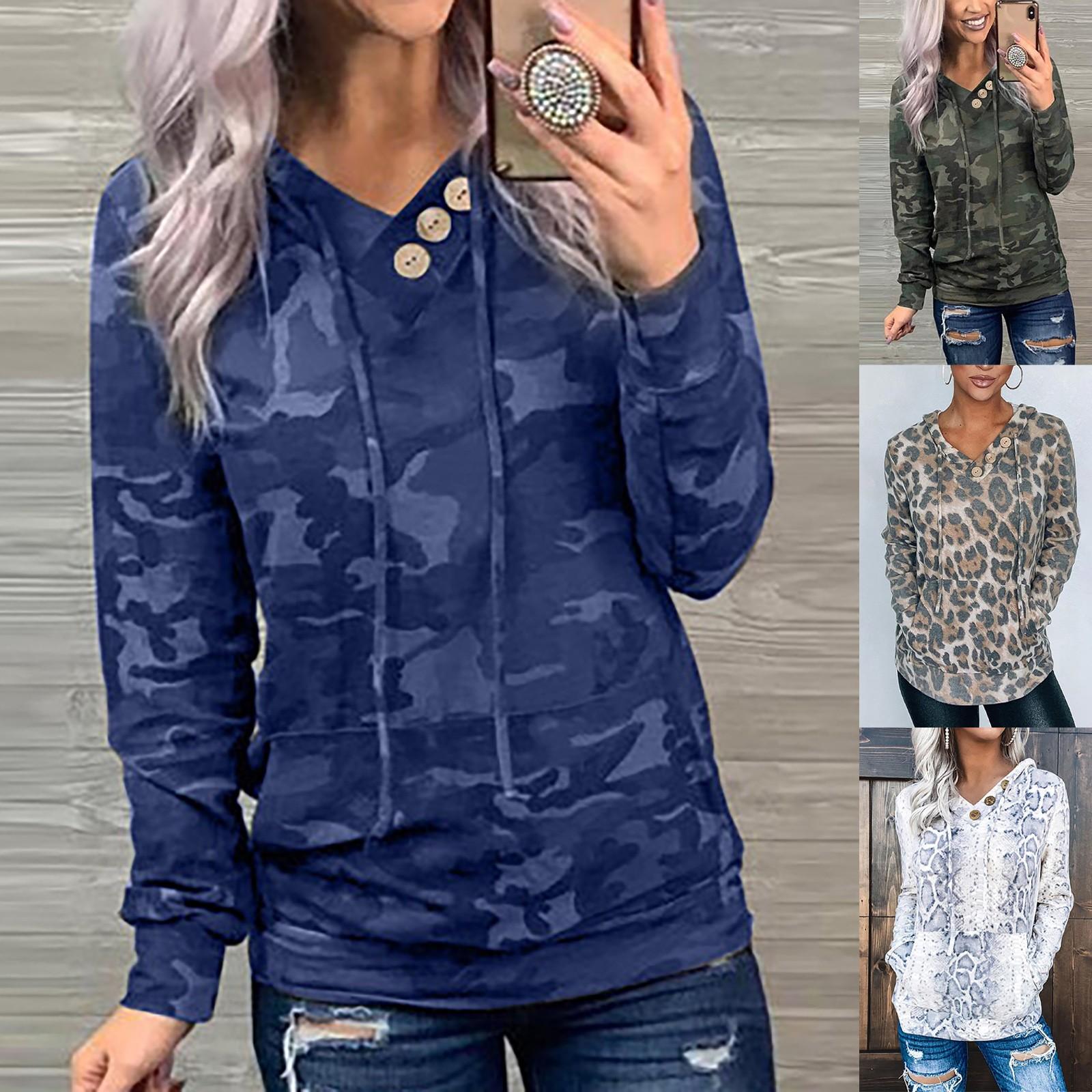 

Модный женский повседневный пуловер с принтом и v-образным вырезом, свитер с капюшоном и длинными рукавами