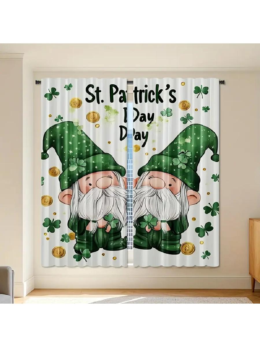 

2pcs Whimsical St. Patrick s Day Gnome Printed Curtains, Designed for Light Filtering, Quality Material, Ideal for Holiday-Theme 24x59in(60x150CM)x2&Rod Pocket