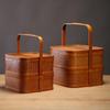 Handmade Bamboo Double-Layer Food Basket with Handle