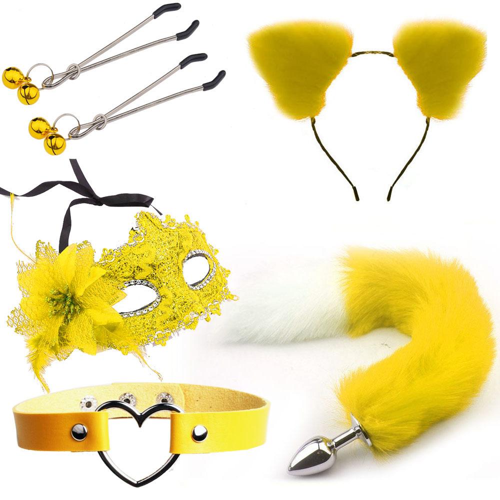 Erotic Mask Ear Hairpin Vestibule Anal Plug Female Device Supplies Sm Metal Erotic Set Foxtail Six-Piece Set