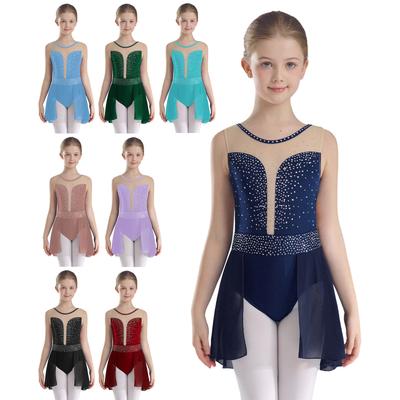 Mädchen Eiskunstlaufkleid mit Pailletten, ärmellos, für Ballerinas, Turnanzug, Tanzkostüm