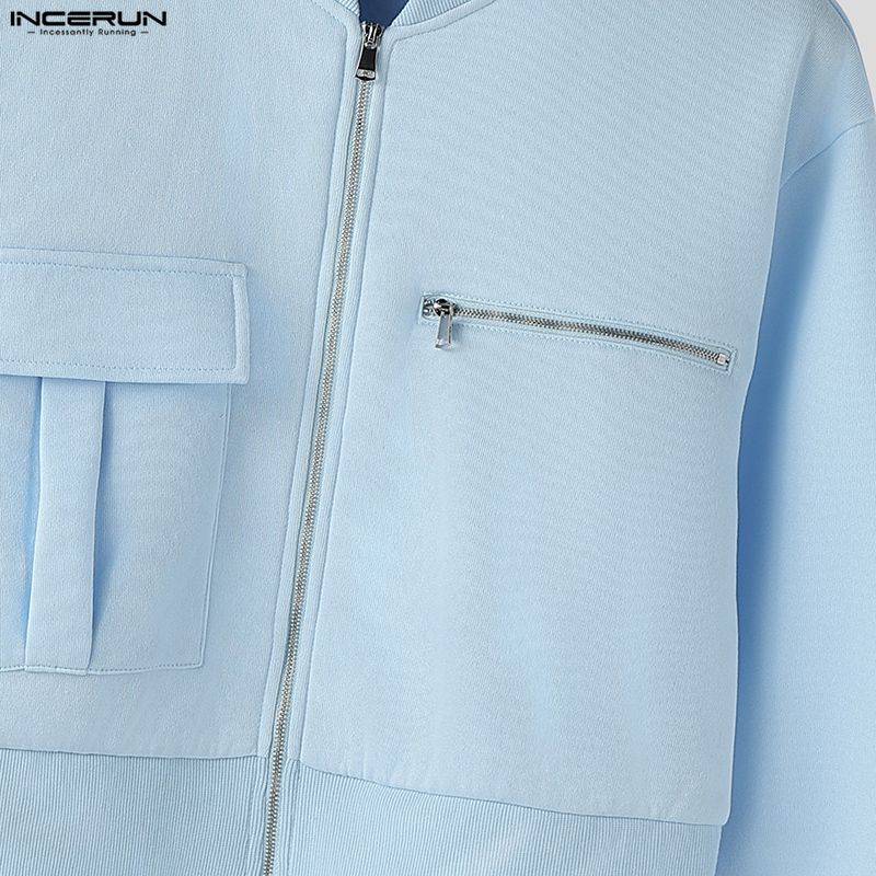 INCERUN Spring Men Zip-up Long Sleeve Casual Loose Short Jackets Coats
