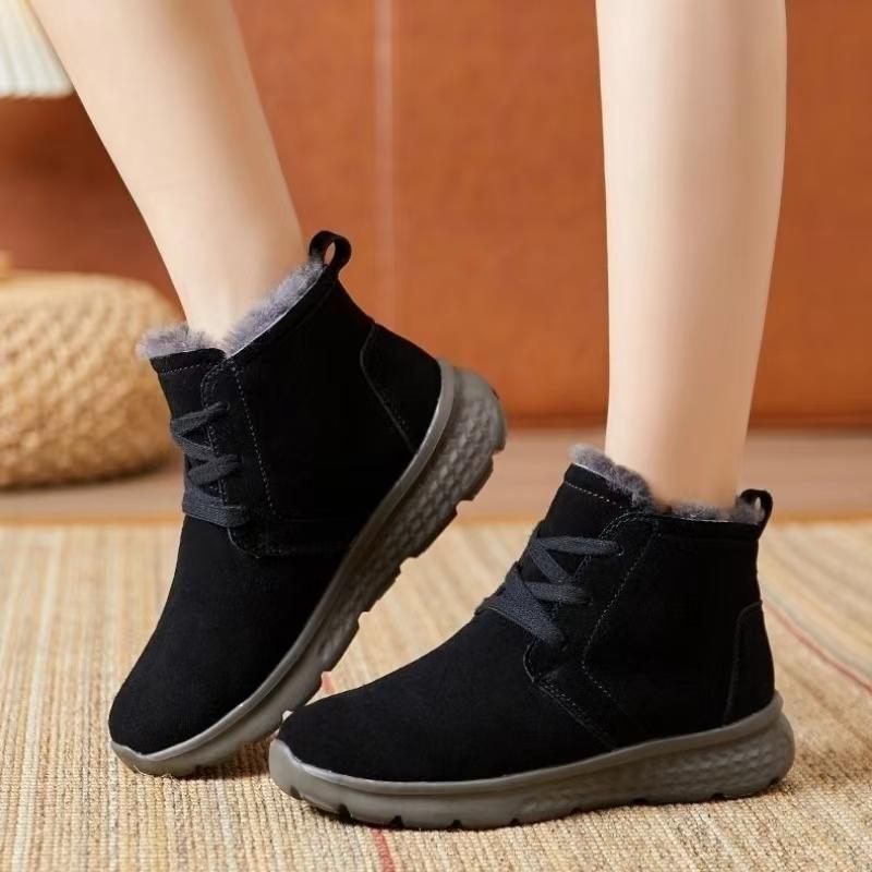 2026 Winter Women's Shearling High Top Cotton Boot Soft Sole Non Slip Thickened Plush Warm Lace Up Snow Boot Elderly Cotton Shoe